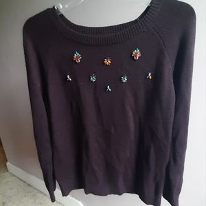 LOFT Purple Jeweled Sweater Medium